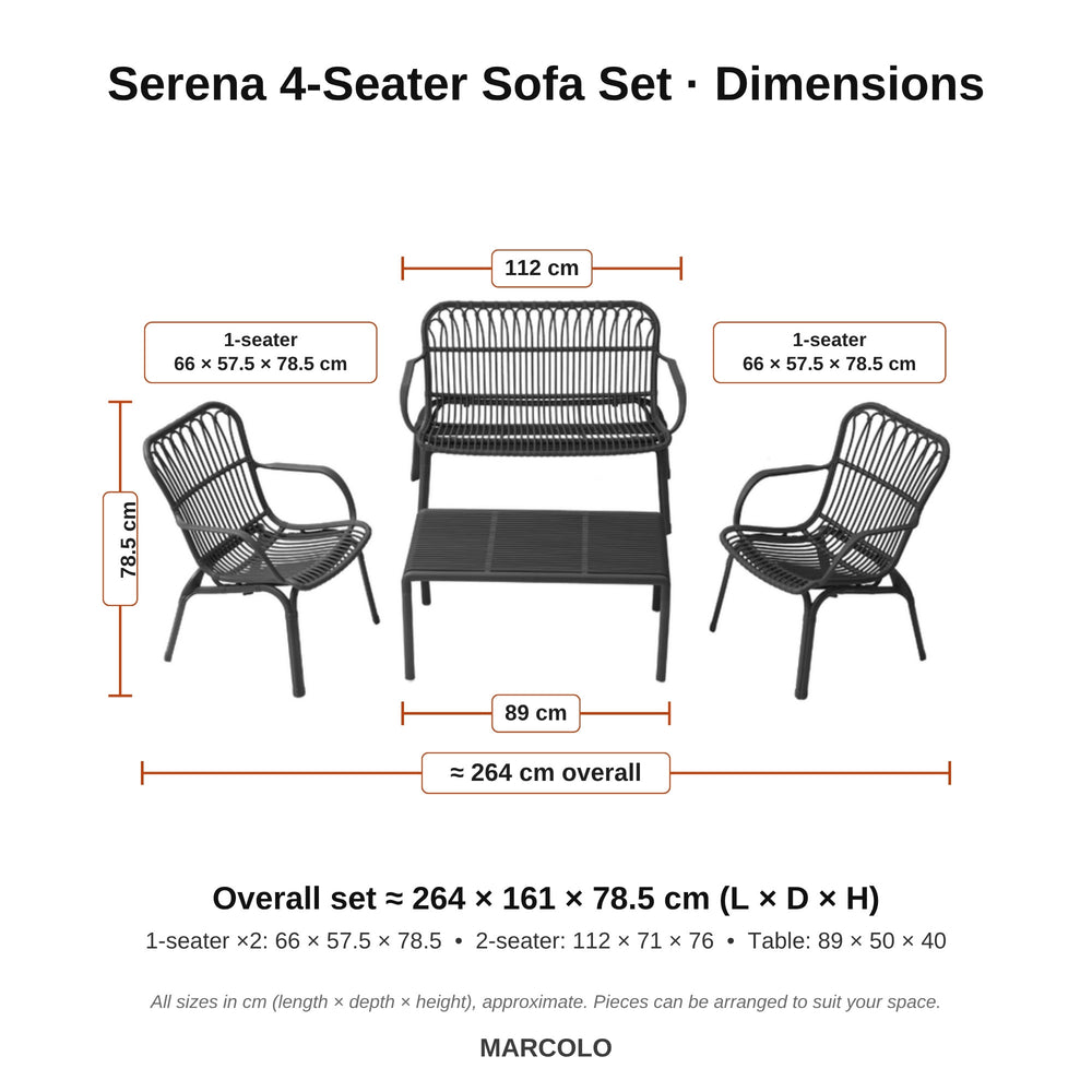 Serena 4-Seater Sofa Set – dimensions