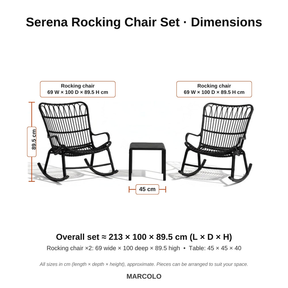 Serena Rocking Chair Set – dimensions