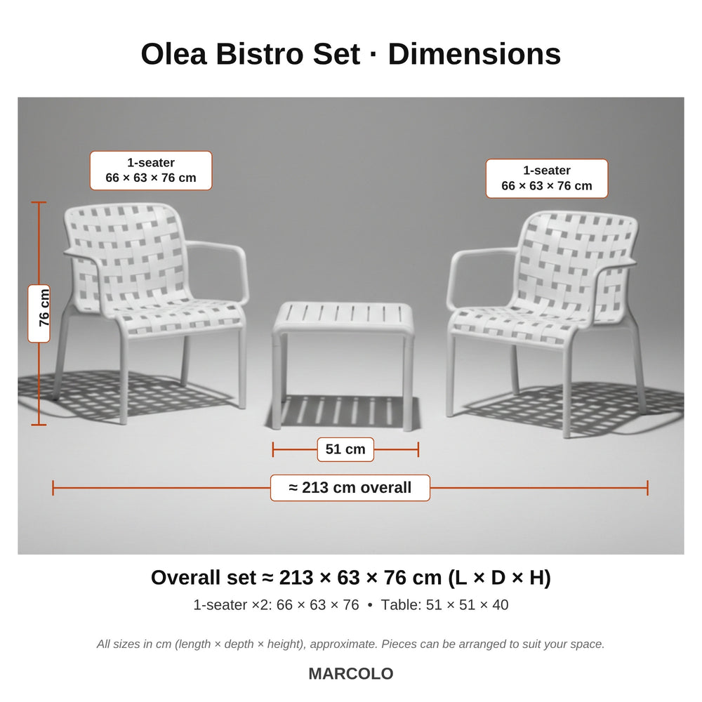 Olea Bistro Set – dimensions