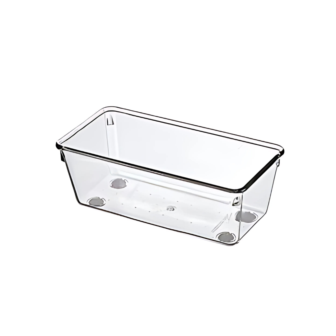 A clear, rectangular, plastic Marcolo drawer organizer.