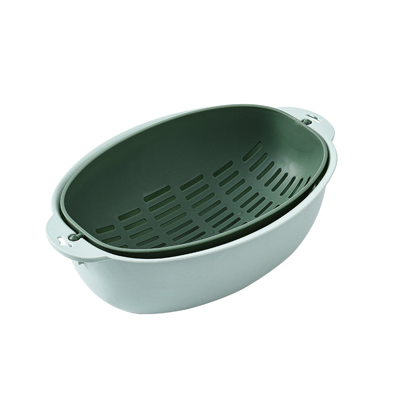 Marcolo oval dual-layer colander in sage and dark green.