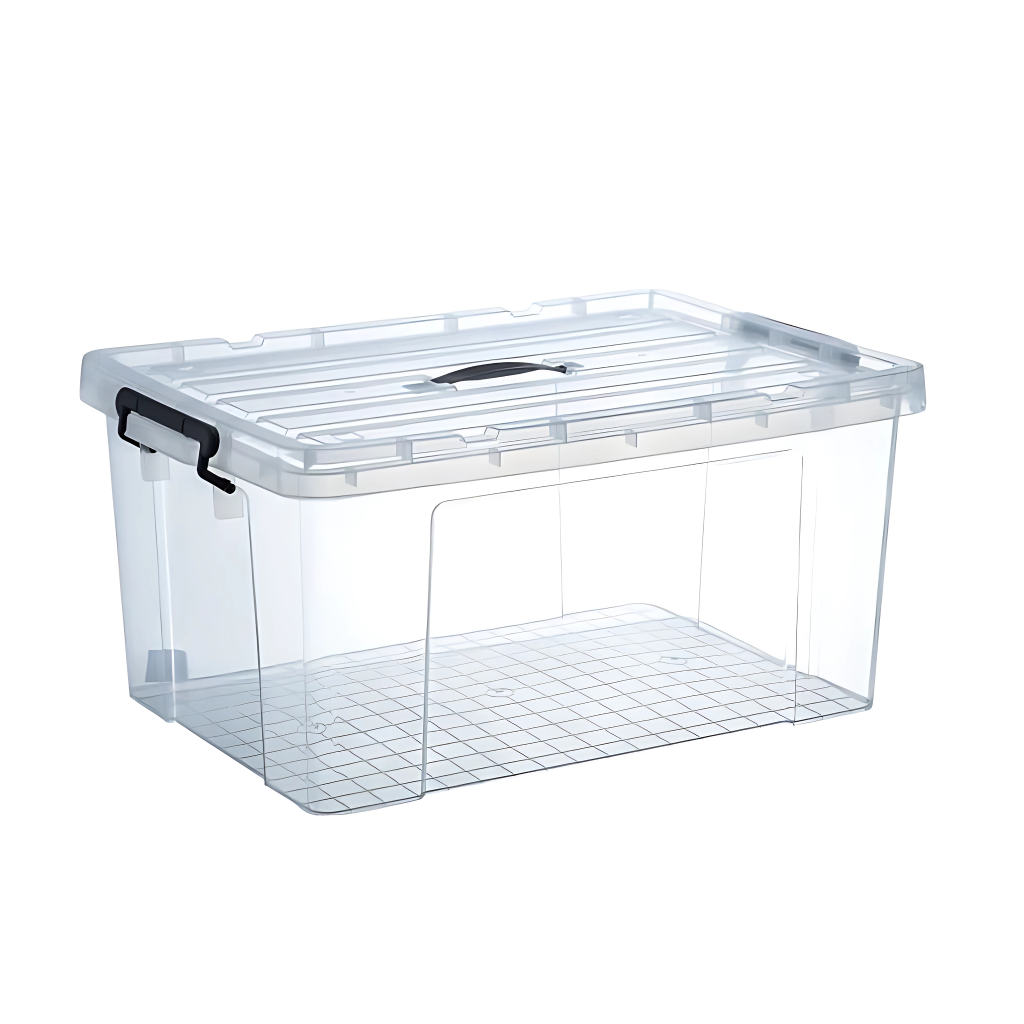 Marcolo clear storage box with black latch.