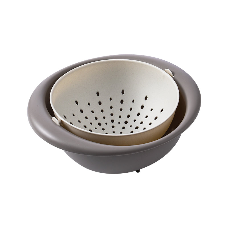 Marcolo gray round double-layer kitchen colander with holes.