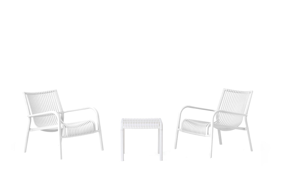 Marcolo Linea White Bistro Set with Two Chairs and Coffee Table