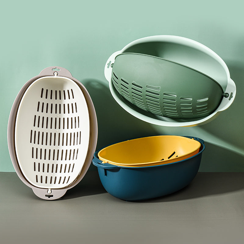 Marcolo colorful double-layer drain baskets for kitchen use.