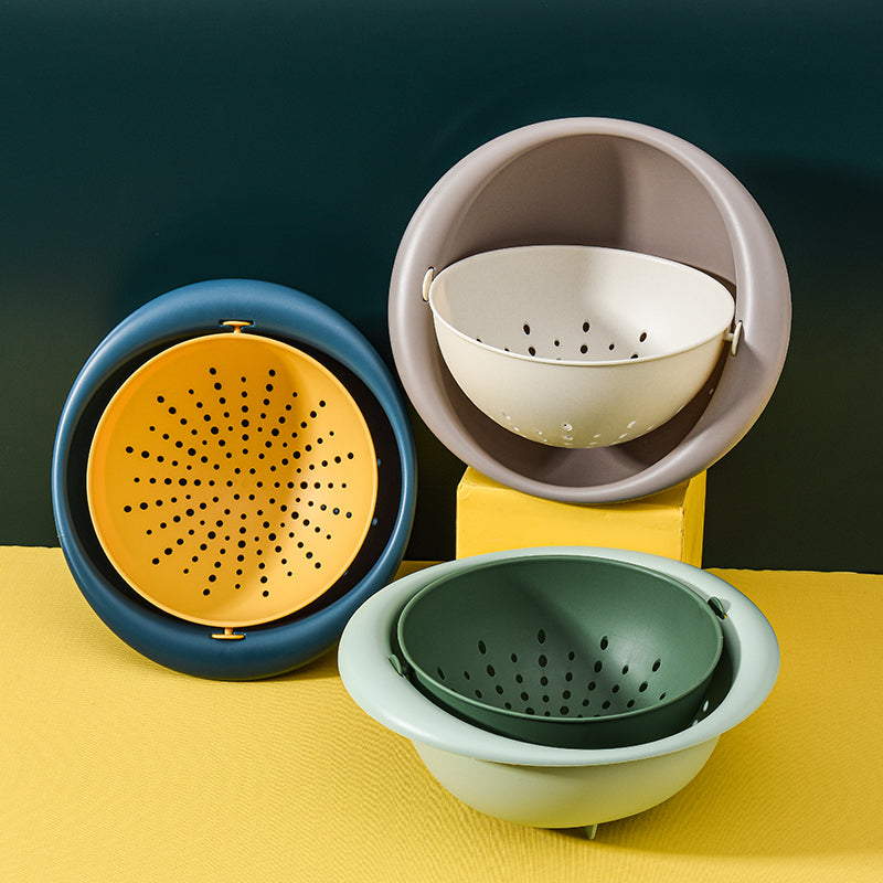 Three sets of colorful Marcolo double-layer drain baskets.