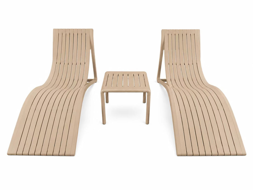 Marcolo Valencia sun lounger set, beige: two loungers and a side table, front view
