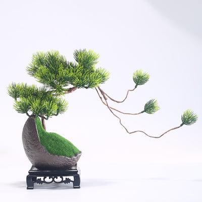Artificial Pine Bonsai, Trailing Branch, Moon Pot, 26 cm