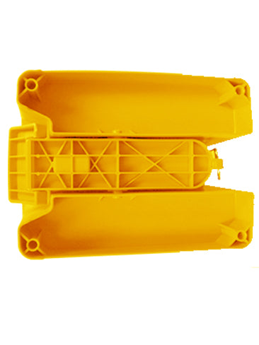 Marcolo yellow plastic umbrella base, top-down view.