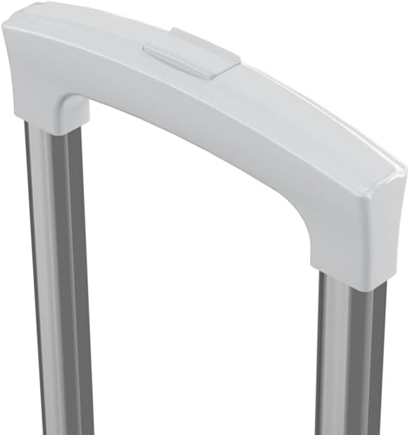 Marcolo close-up of a white luggage handle and telescoping rods.
