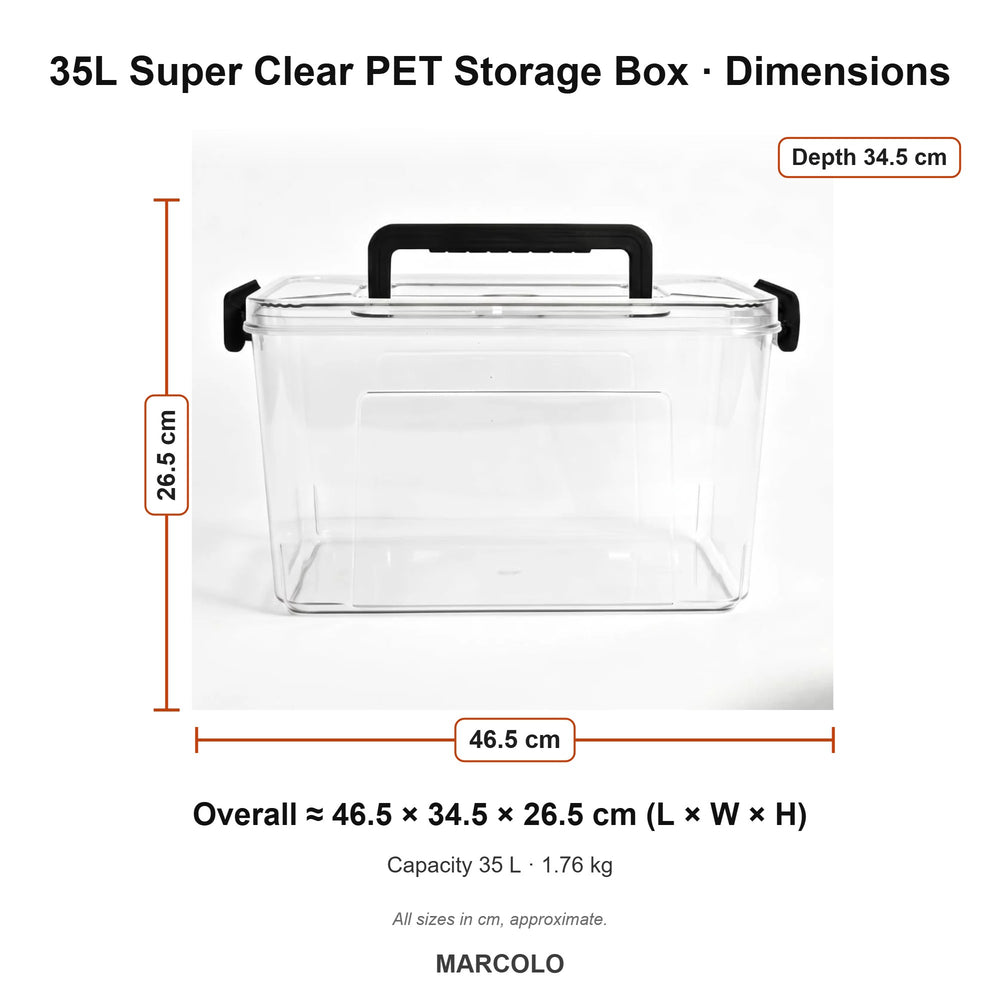 35L Super Clear PET Storage Box with Locking Lid – dimensions