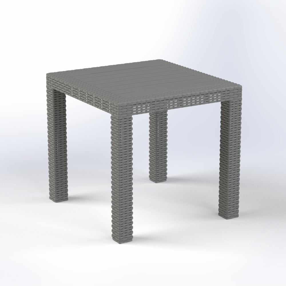 Marcolo square grey plastic rattan-style patio side table.