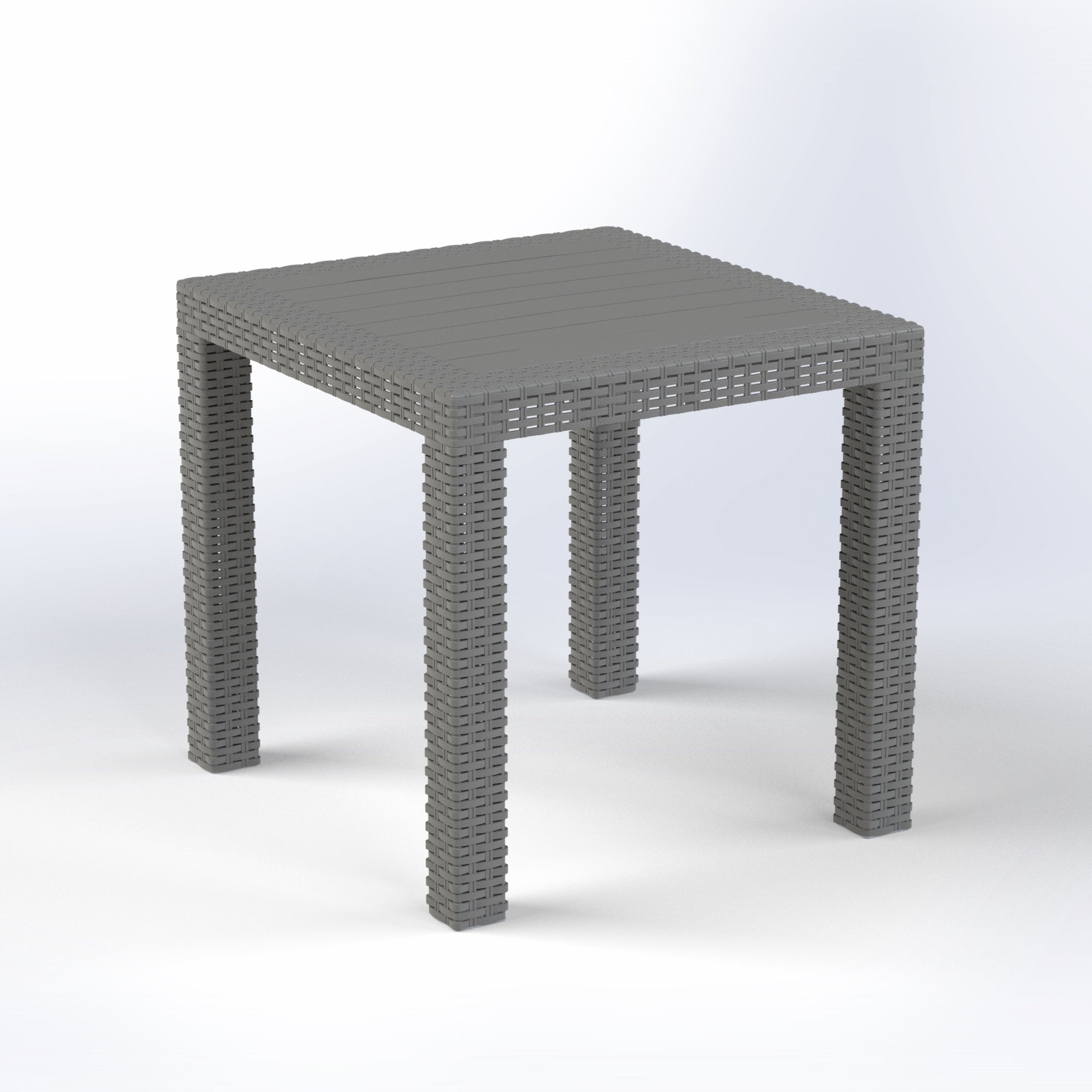 Marcolo square grey plastic rattan-style patio side table.
