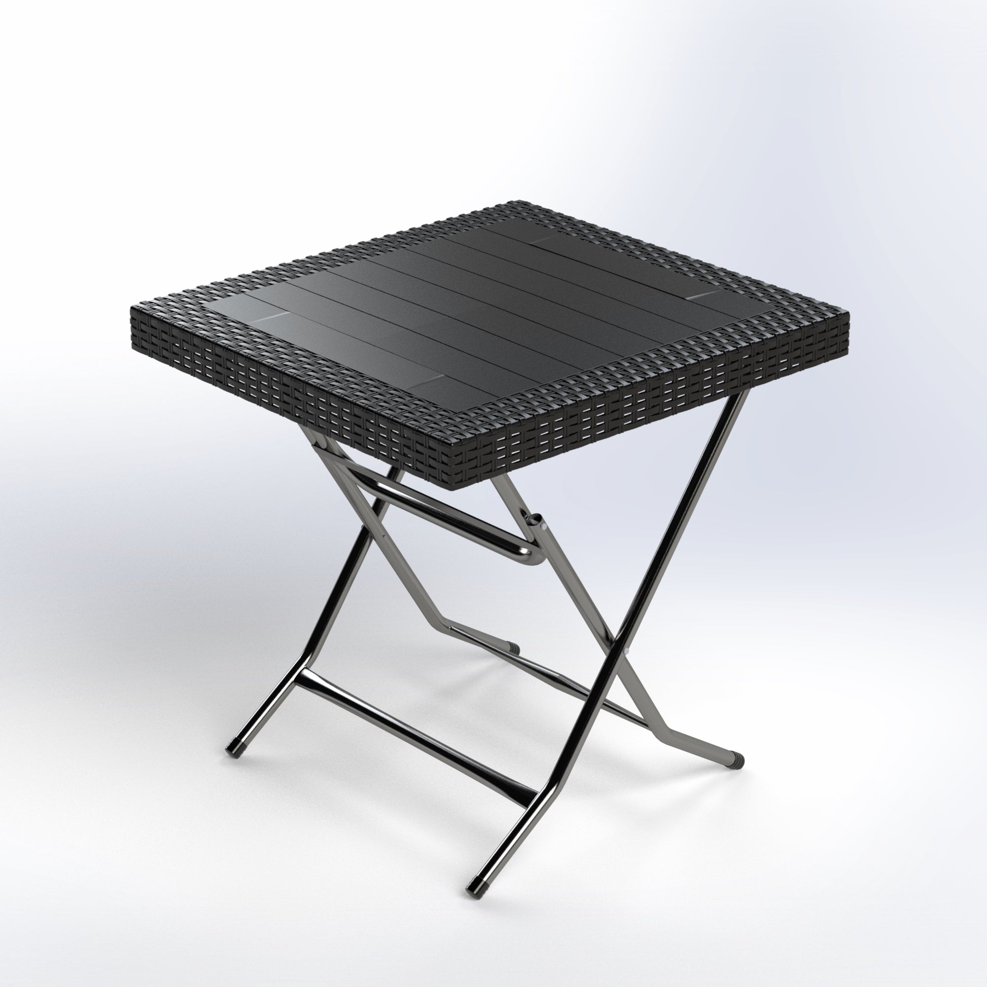 Black plastic Marcolo folding table with metal legs.