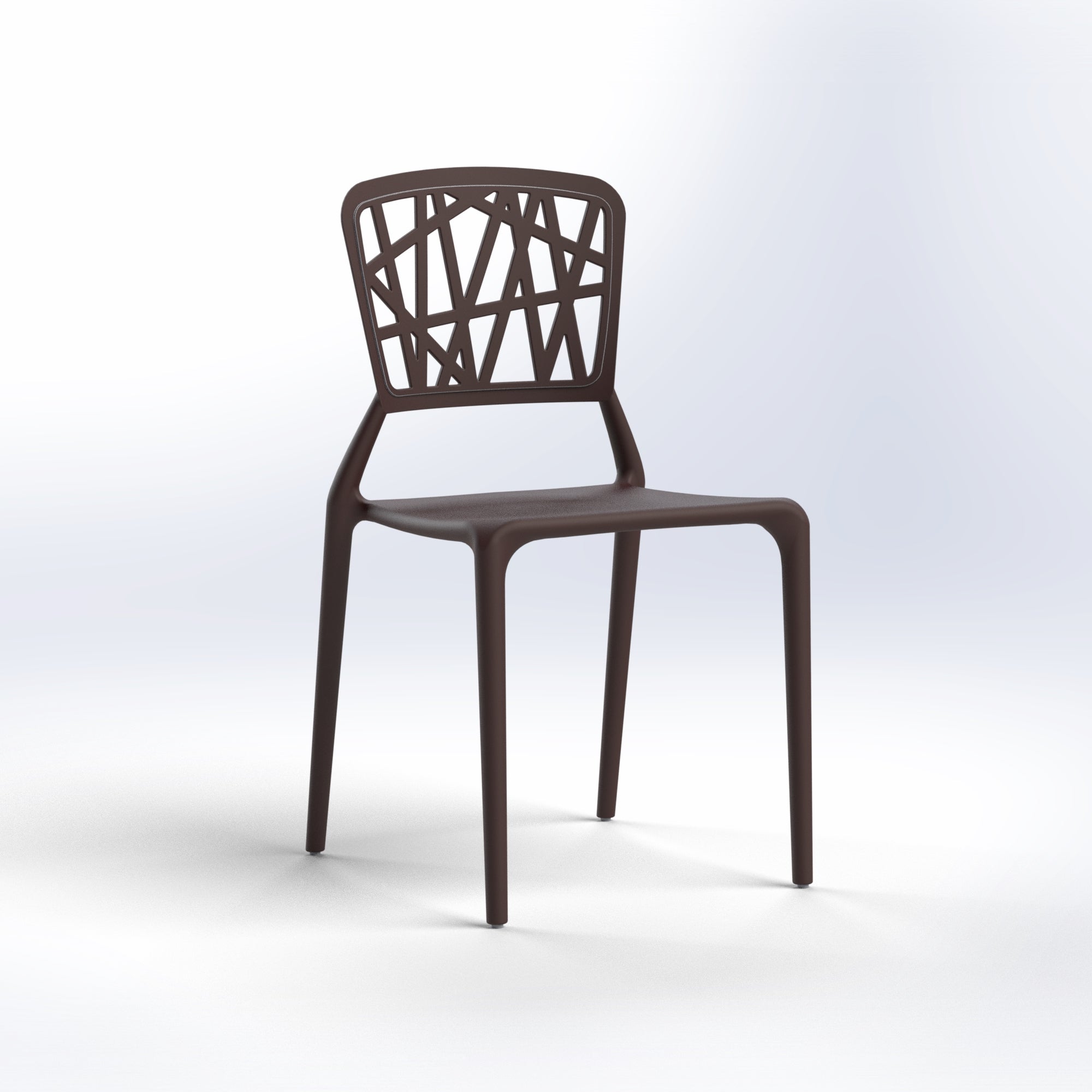 Marcolo dark brown plastic chair with geometric back.