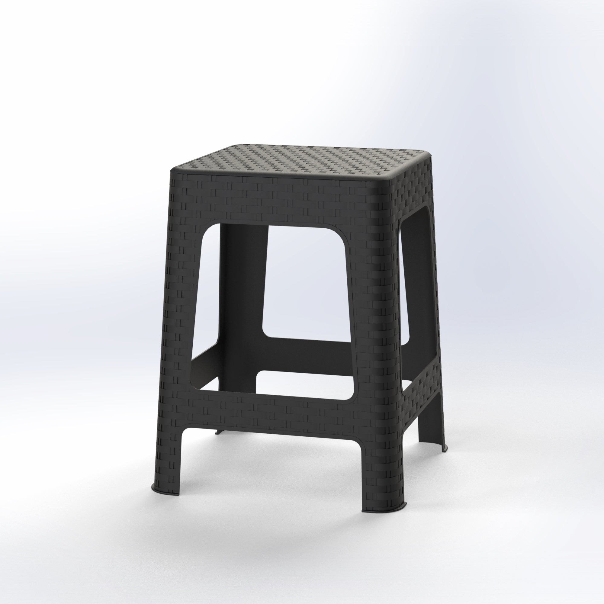 Small black plastic Marcolo square stool with textured top.