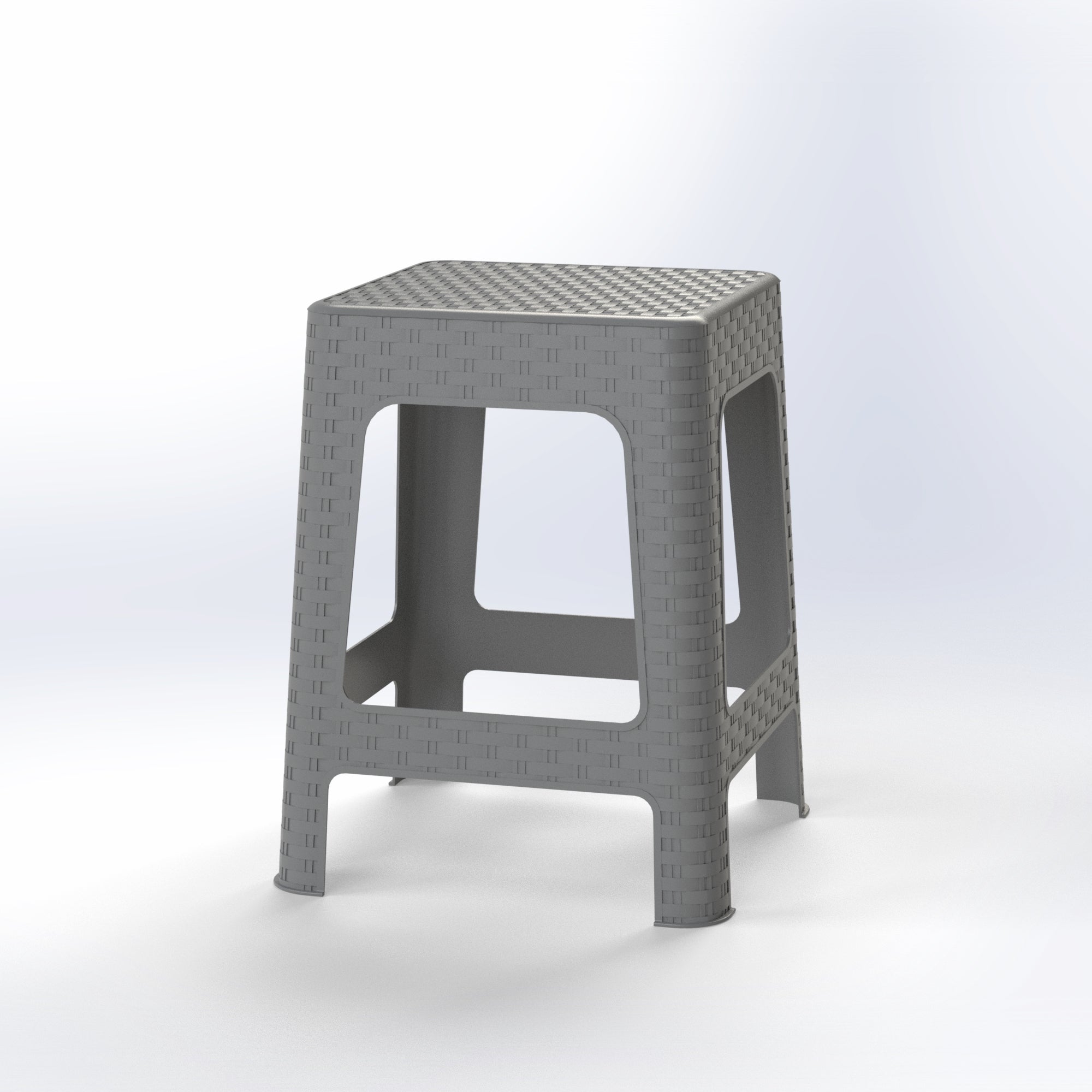 A tall, grey, plastic stool with a woven texture.