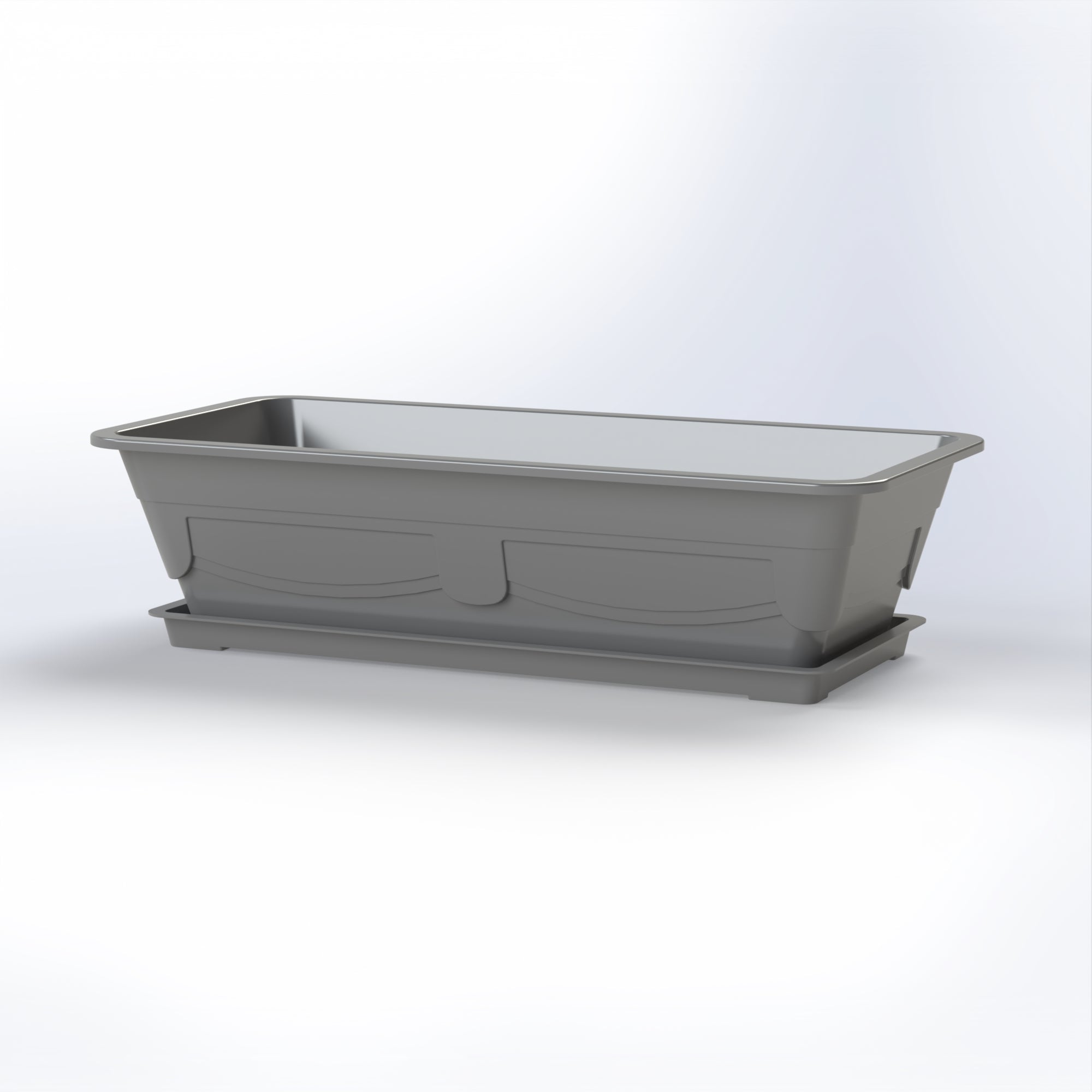 Marcolo gray plastic window box planter with saucer.