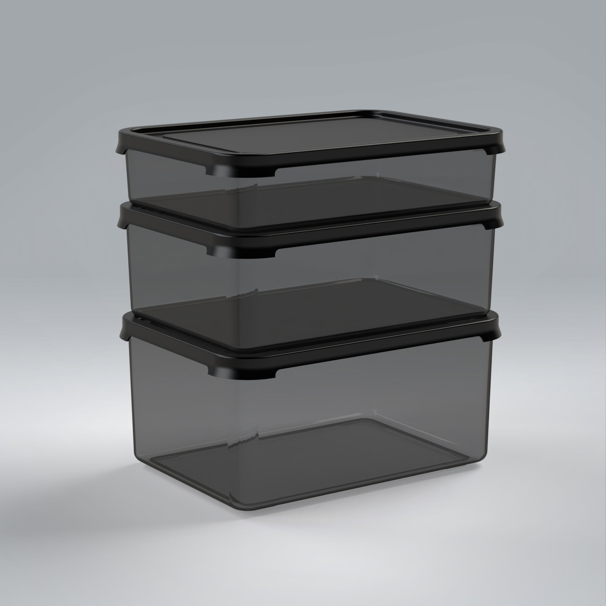 Marcolo stack of 3 dark translucent storage boxes.