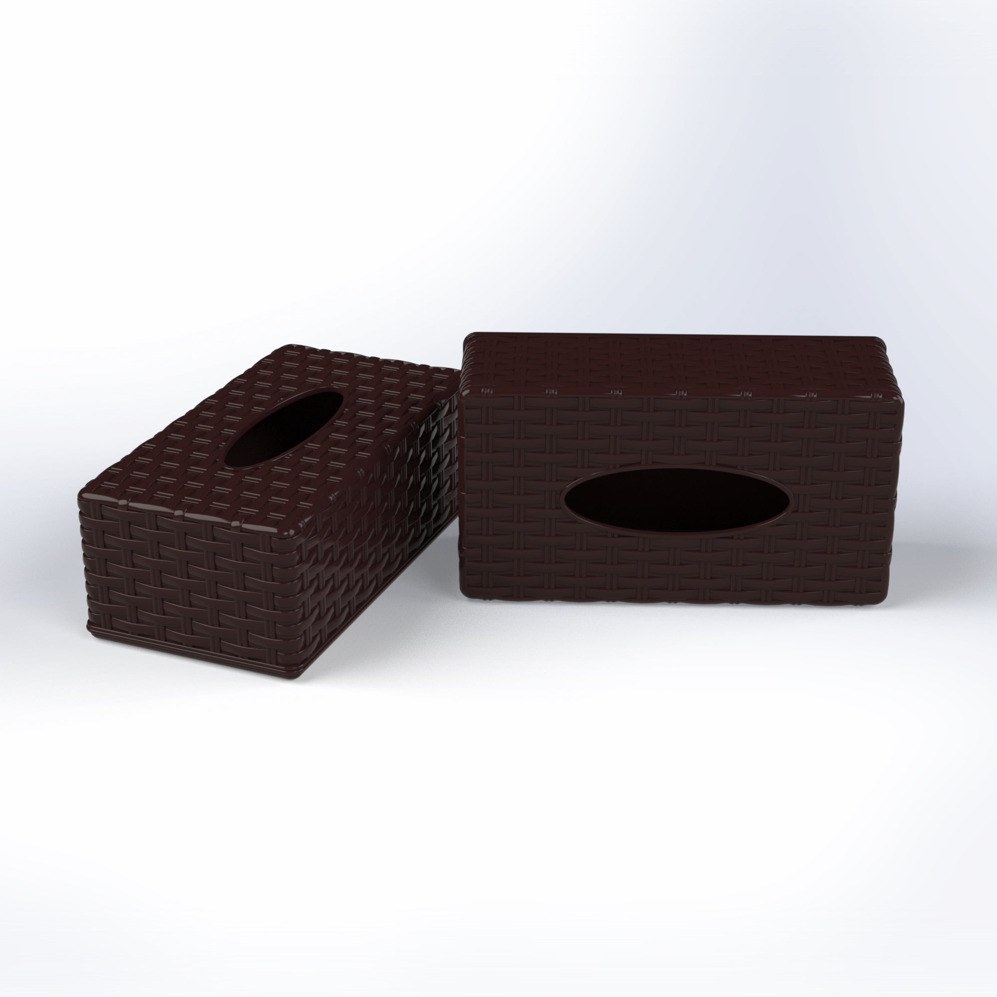 Marcolo two brown rattan-style plastic tissue box covers.