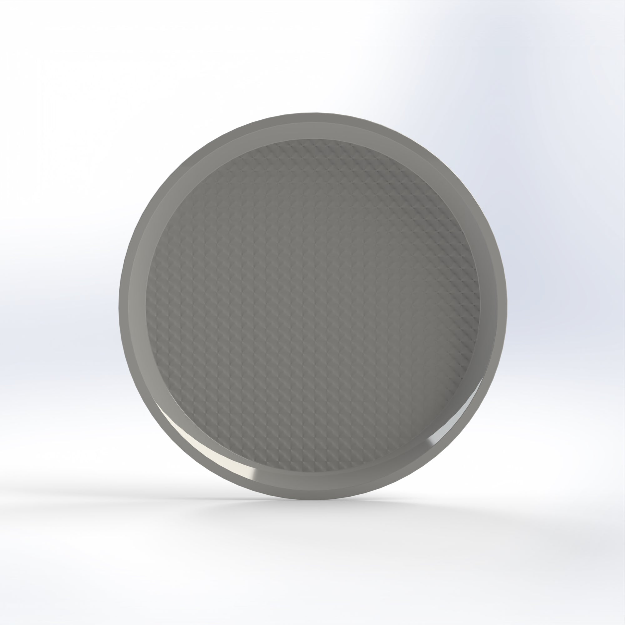 Marcolo round gray plastic tray or lid, top-down view.