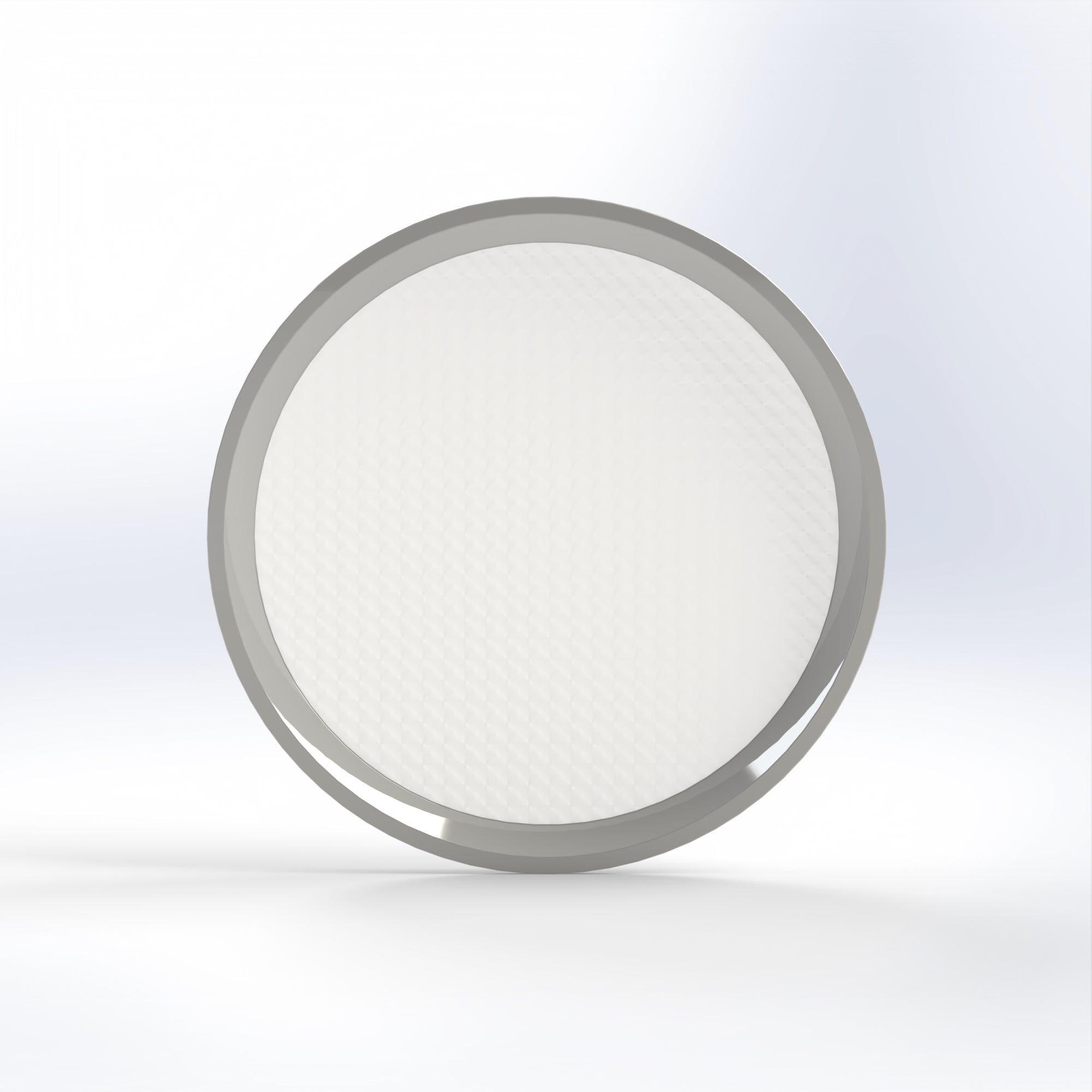 Marcolo round white plastic tray or lid, top-down view.