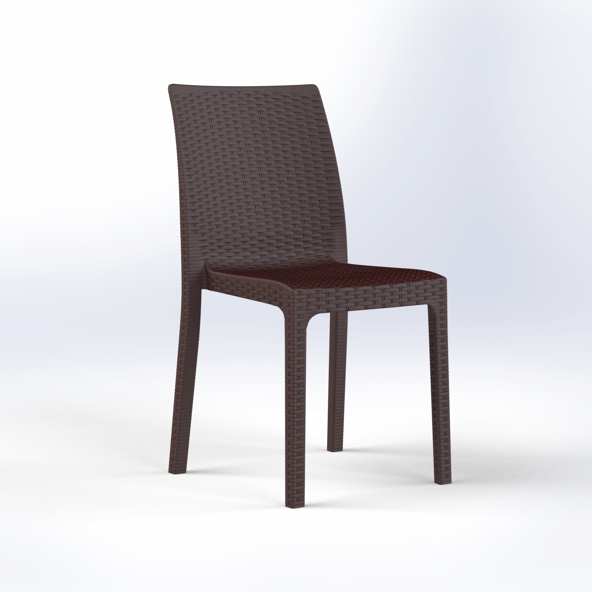 Marcolo brown plastic dining chair with a woven rattan texture.