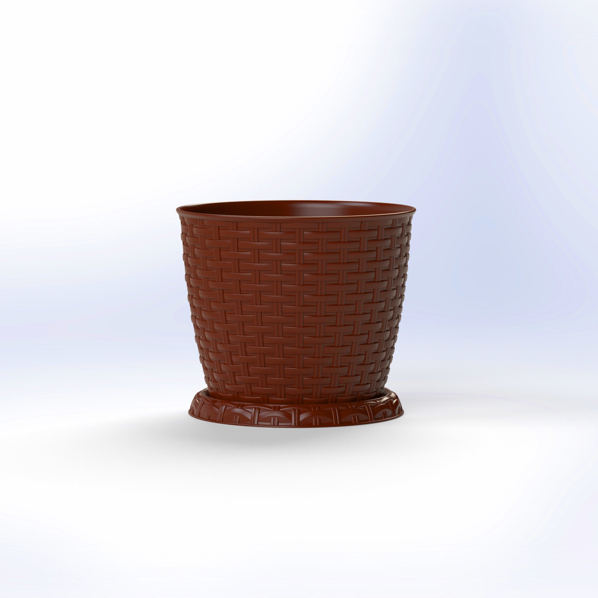 Marcolo dark brown woven plastic planter pot with saucer.