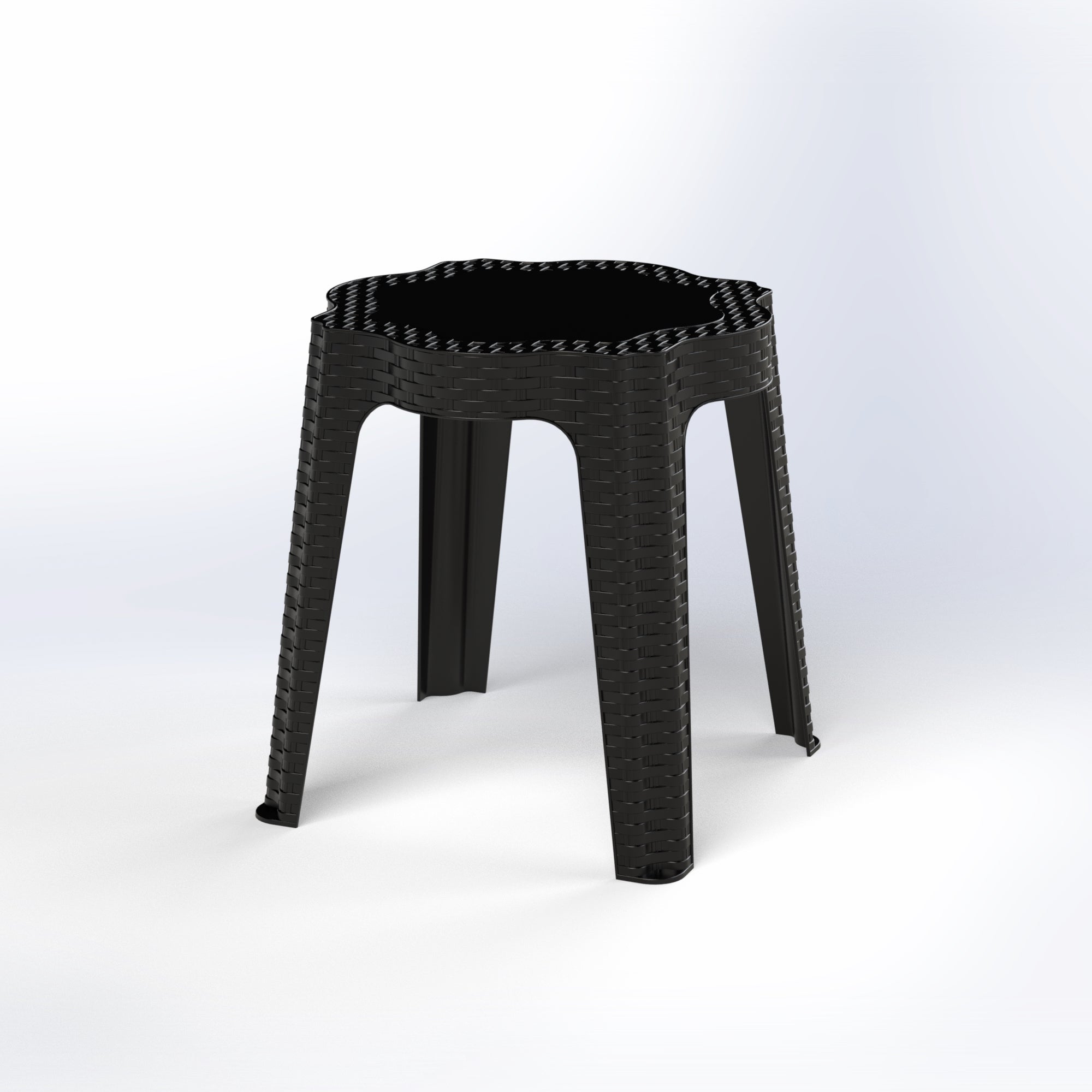 Marcolo black plastic garden stool with rattan texture.