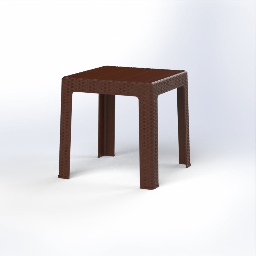 Marcolo brown square rattan-style plastic side table.