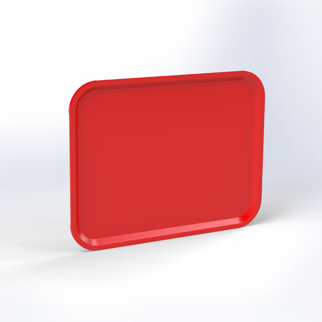 A simple, rectangular, red Marcolo serving tray.