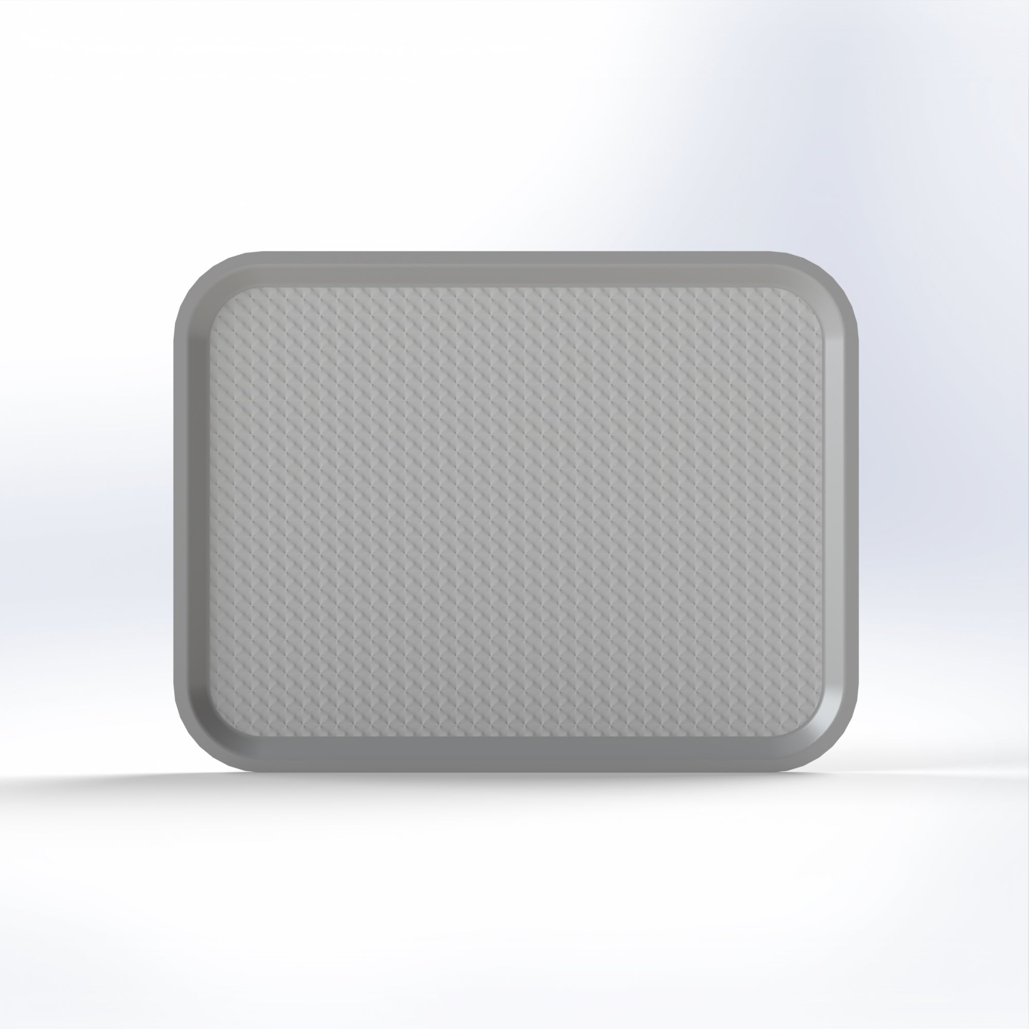 Rectangular, textured, light-gray plastic serving tray.
