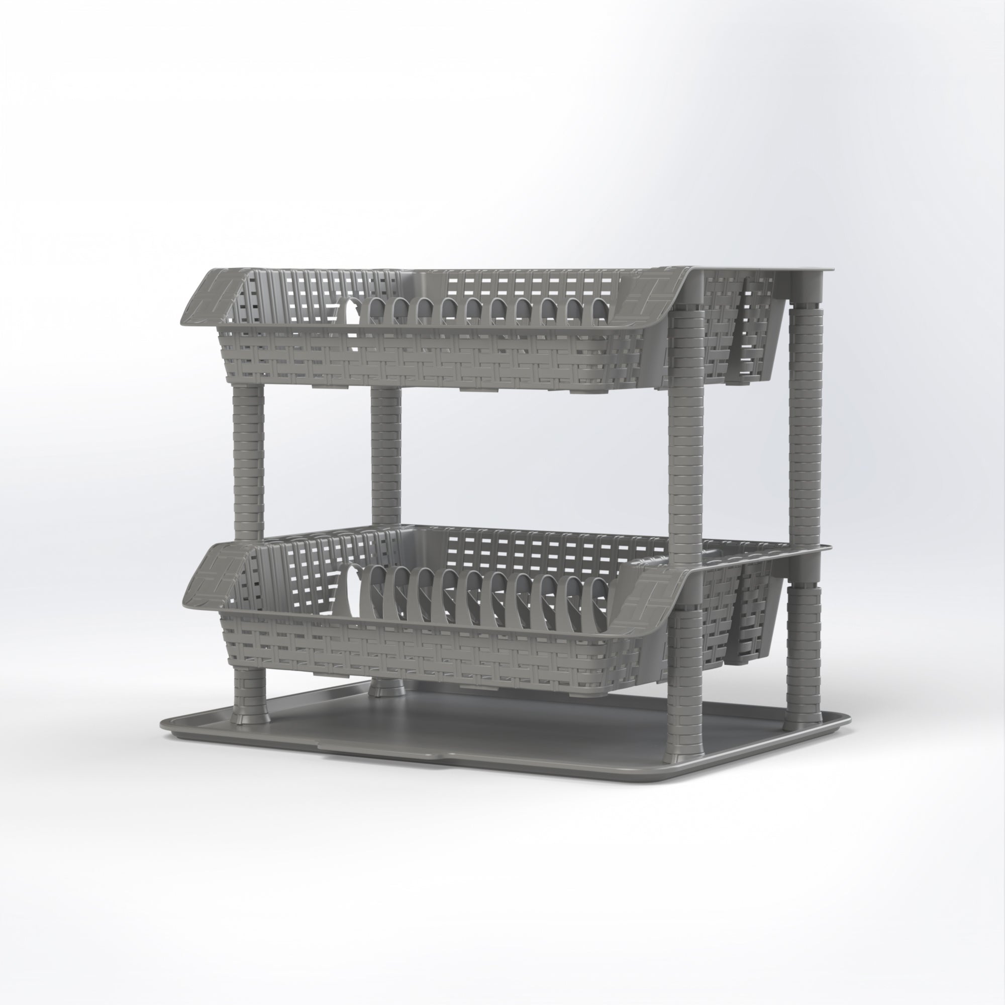 Marcolo two-tier gray dish drainer with basket racks.