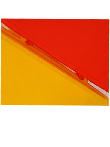 Marcolo close-up of red and yellow interlocking plastic pieces.