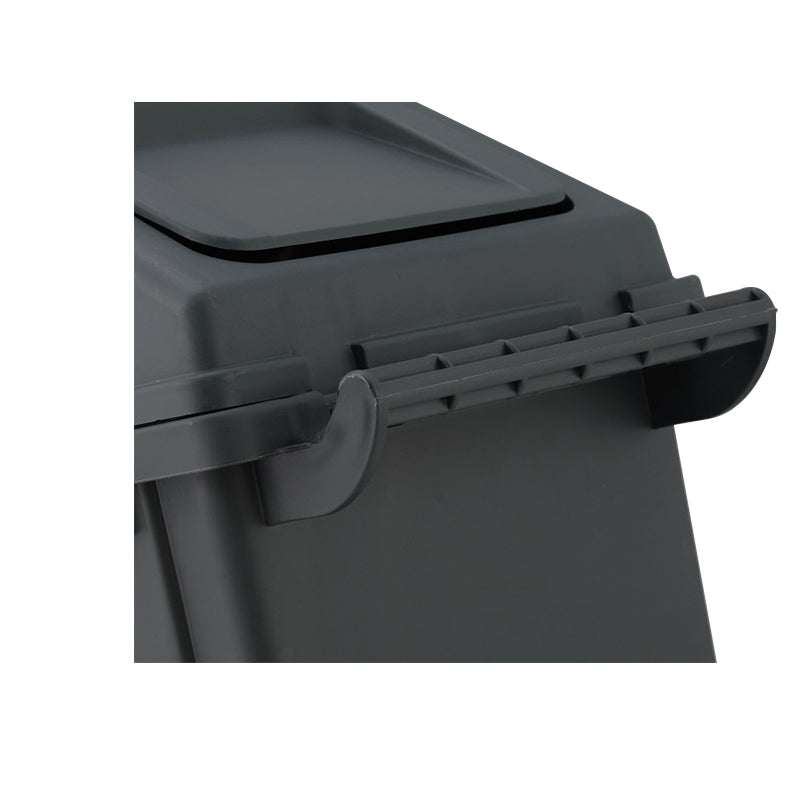 Marcolo dark plastic storage box latch detail.
