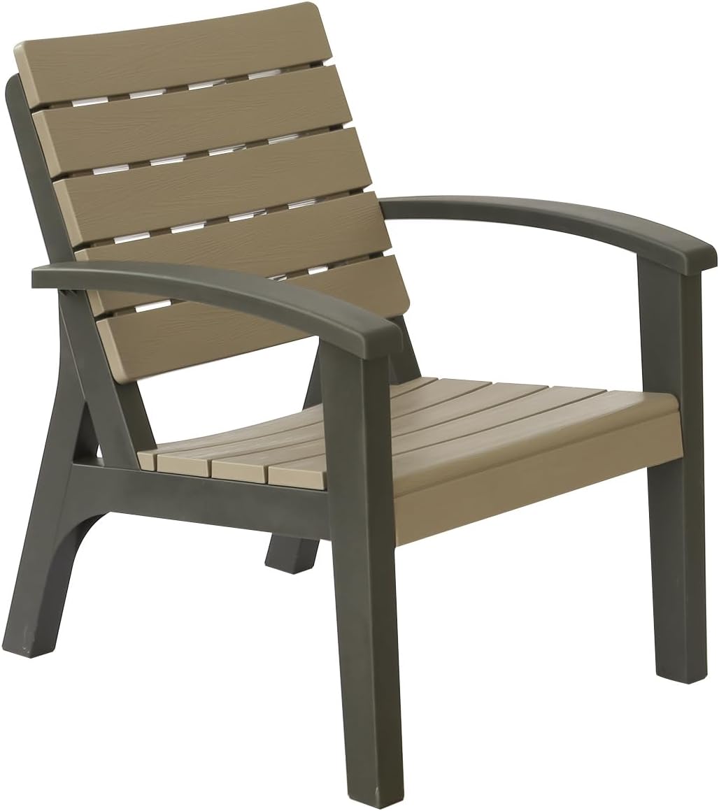 Two-tone plastic Marcolo patio/adirondack-style chair.