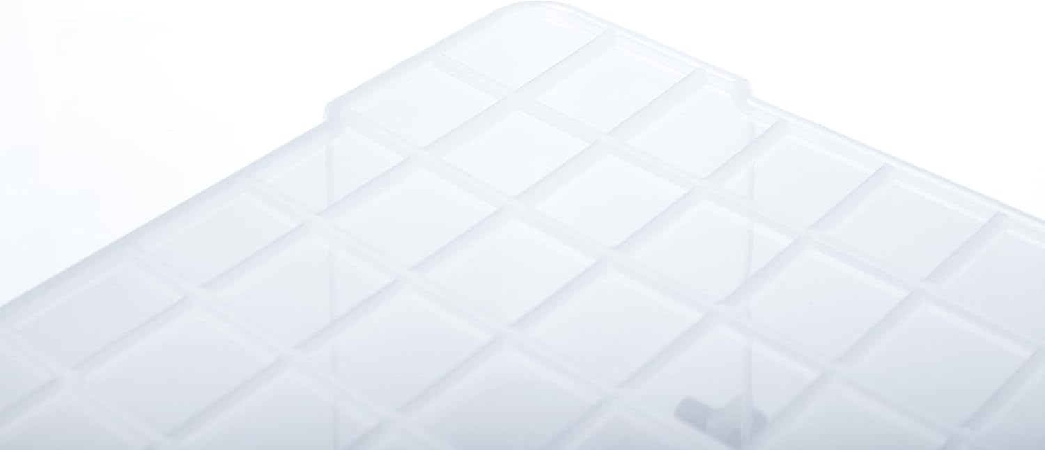 Close-up of a clear plastic Marcolo drawer divider grid.