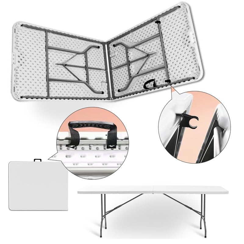 Marcolo folding table showing carry handle and locking clips.