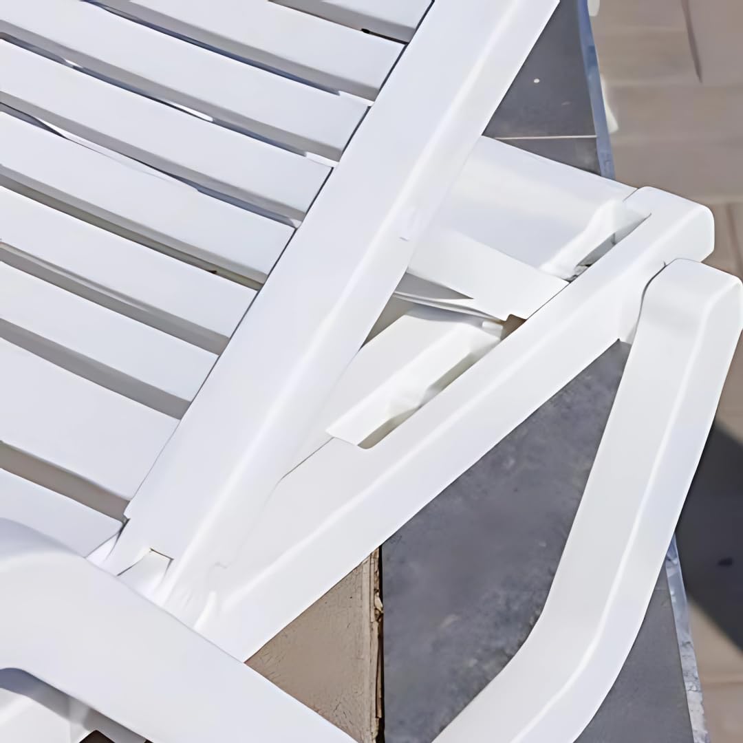 Marcolo white plastic lounge chair back adjustment mechanism.