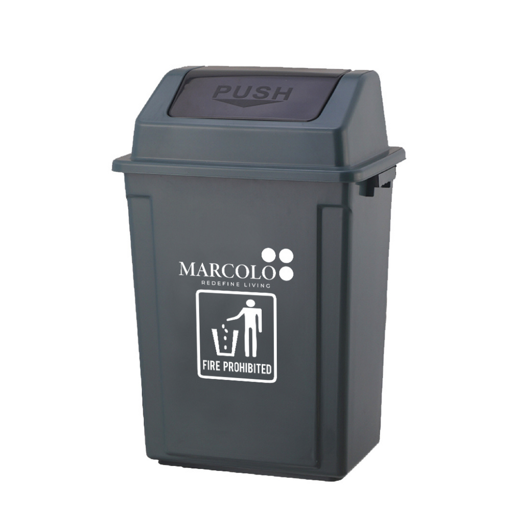 Marcolo dark gray commercial trash can with push lid.
