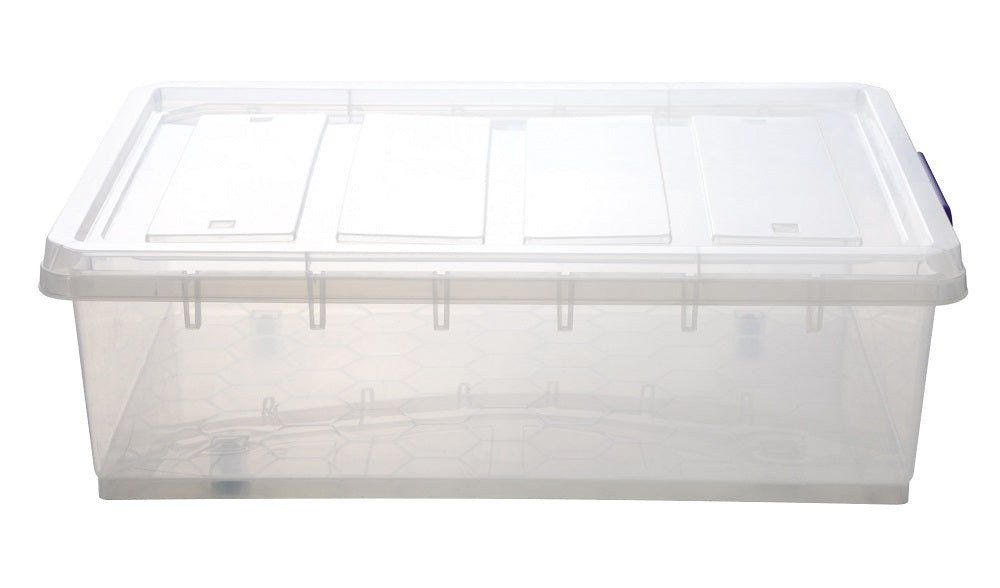 Marcolo shallow clear plastic storage box with lid.