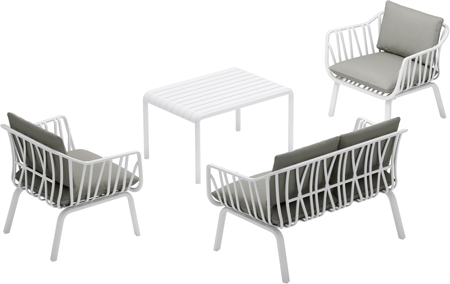 Marcolo 4-piece white patio rope furniture set with cushions.