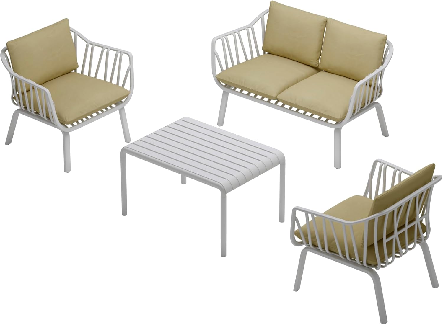Marcolo 4-piece white patio seating furniture set.