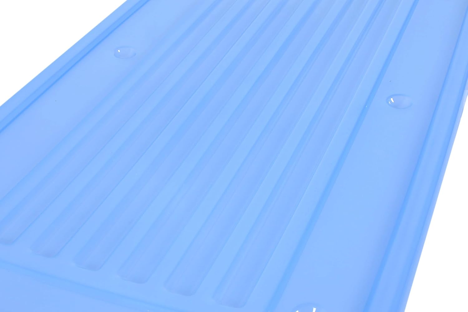 Marcolo close-up of blue plastic draining mat surface.