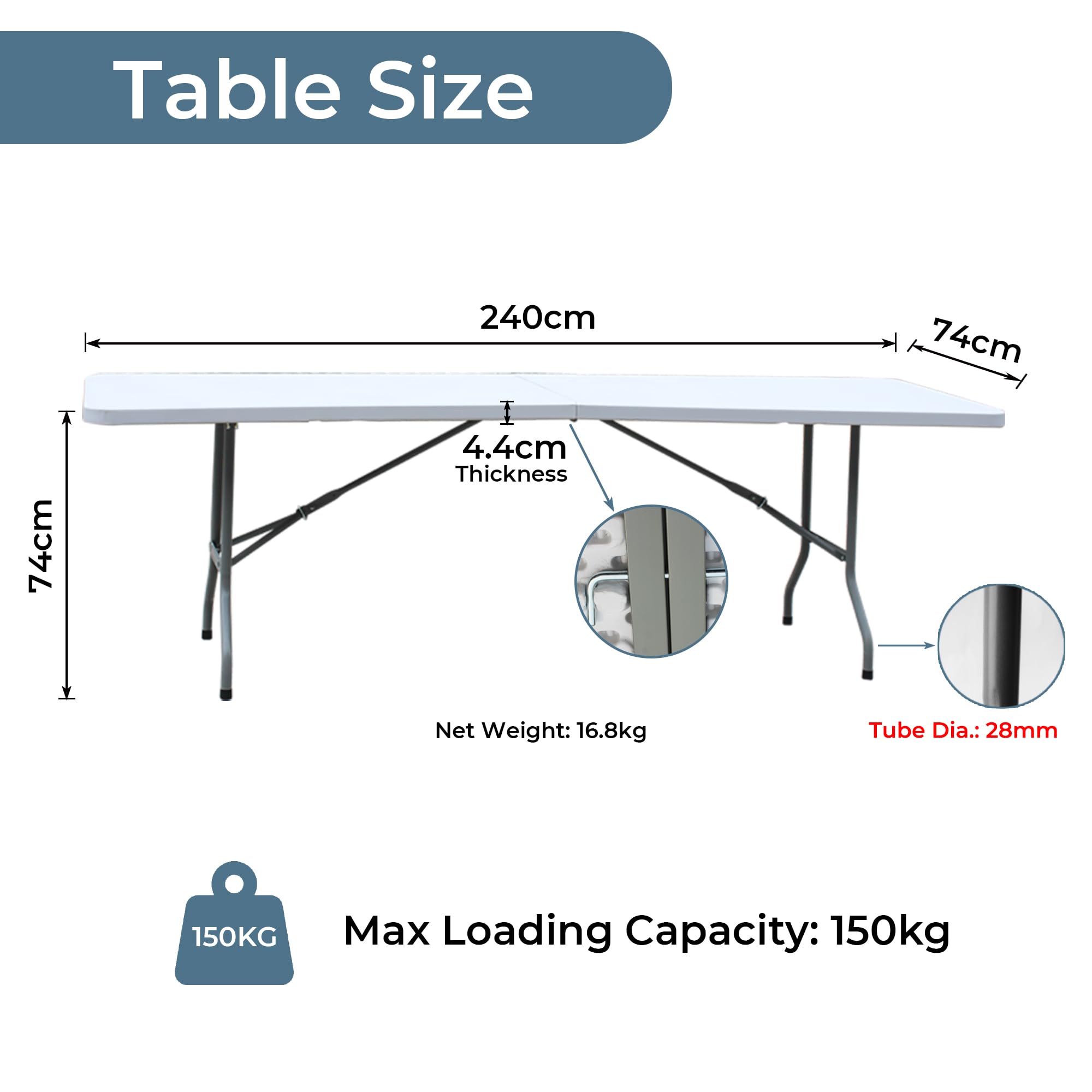 Marcolo white folding table and eight folding chairs.