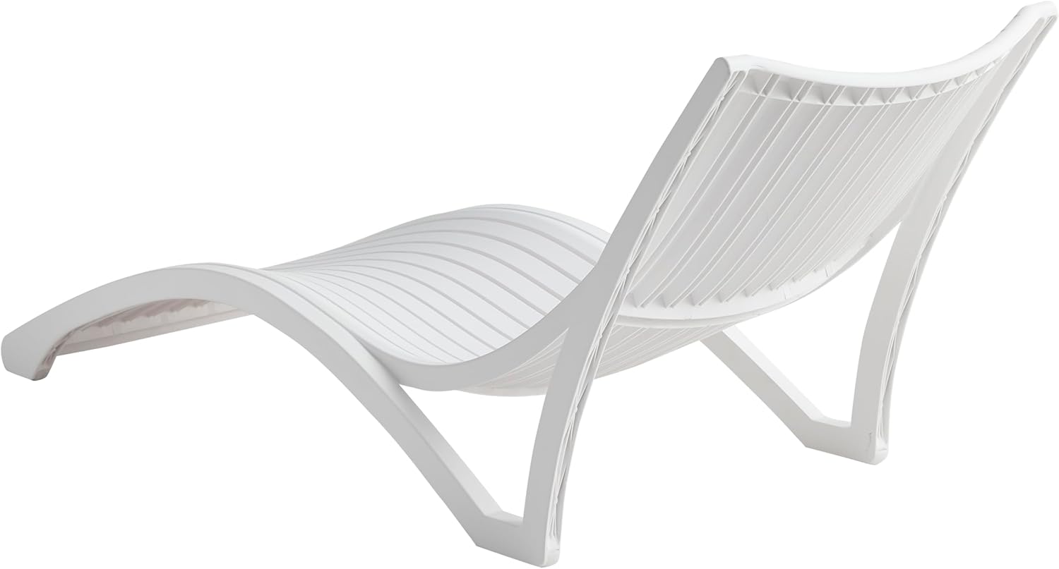 Marcolo white curved plastic outdoor chaise lounge chair.