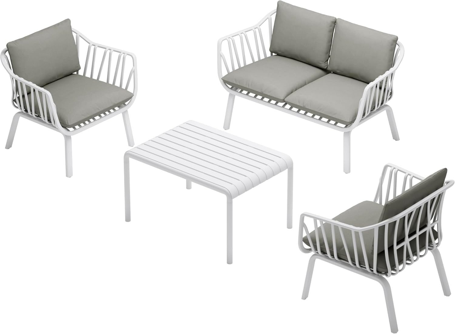 Marcolo white wire patio set with two chairs and sofa.