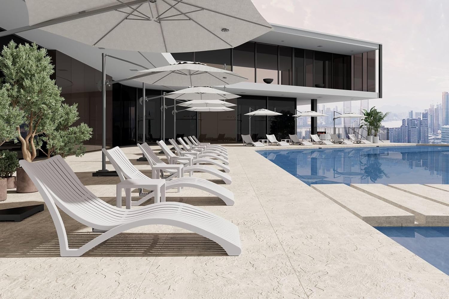 Marcolo beige rectangular plastic planter and tray.