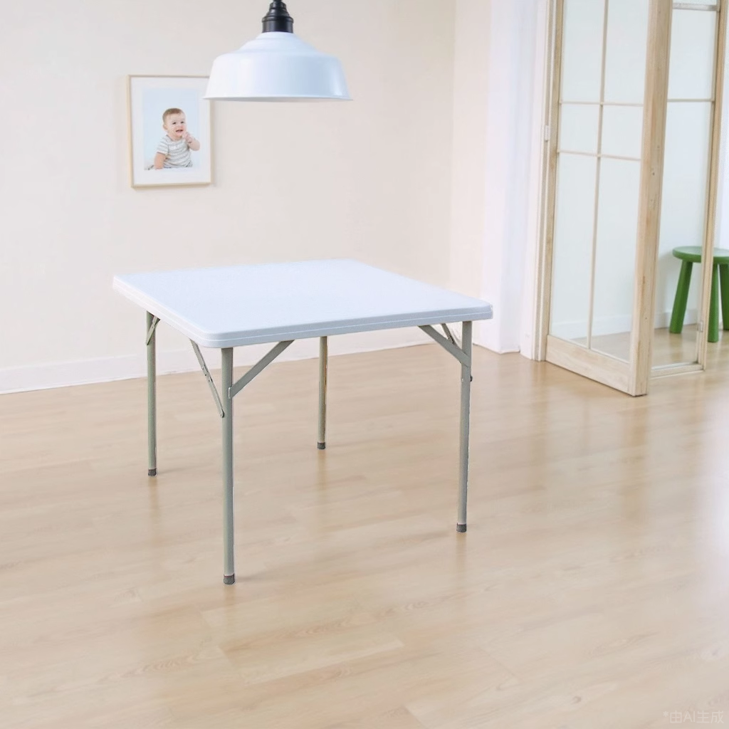 Marcolo square white folding table in a bright room.