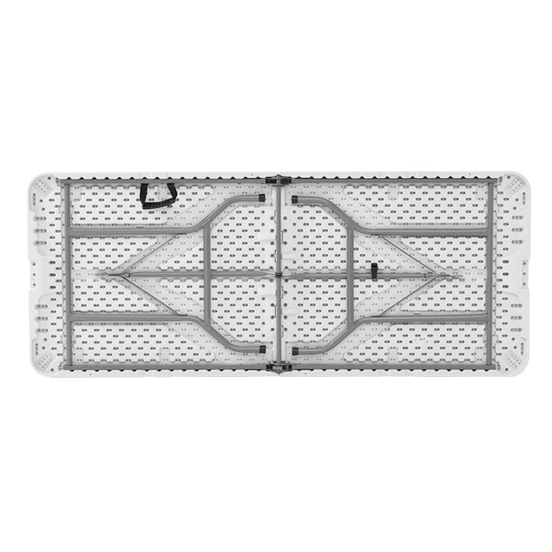 Underside of a folded white Marcolo plastic folding table.